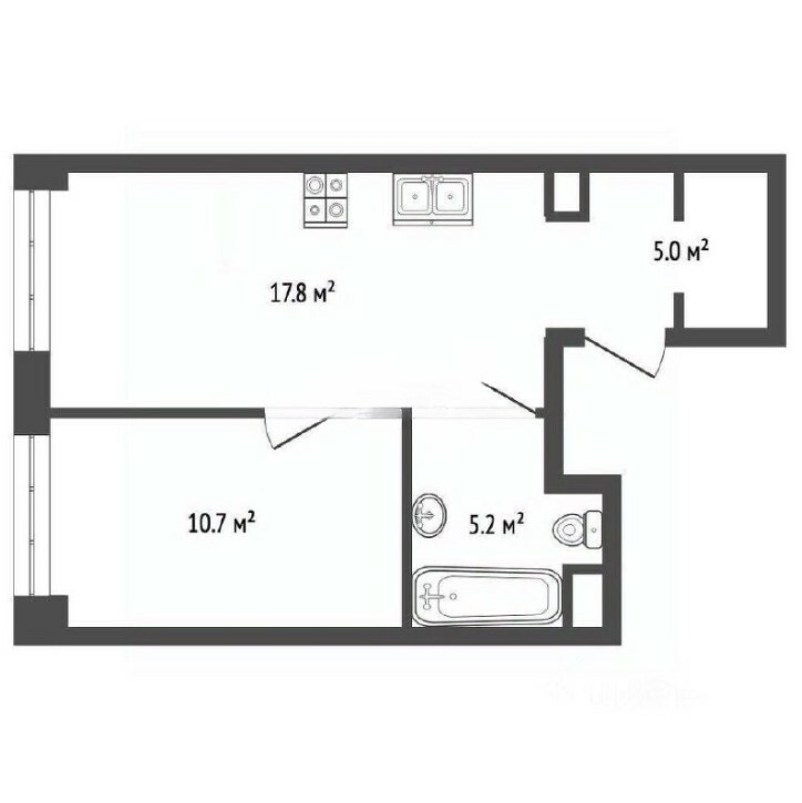 Квартира, 36.8 м², 1 комн.