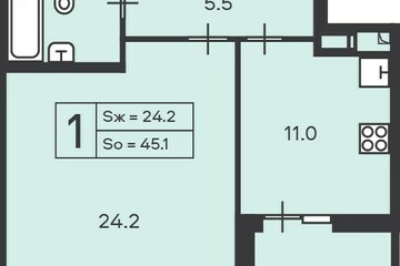 1-к квартира, 45,1 м², 12/13 эт.