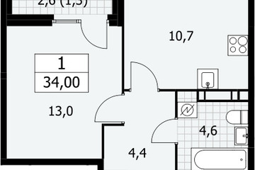 1-к квартира, 34 м², 9/9 эт.