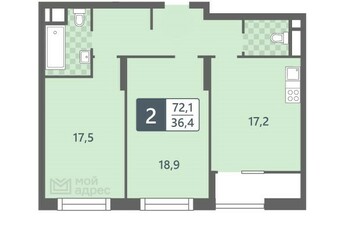 2-к квартира, 72,1 м², 16/33 эт.