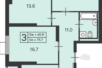 3-к квартира, 75,7 м², 8/45 эт.