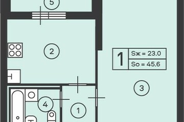 1-к квартира, 45,6 м², 16/45 эт.