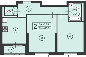 2-к квартира, 63,6 м², 21/45 эт.