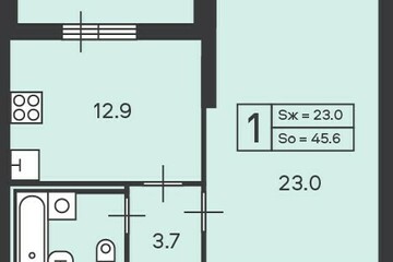 1-к квартира, 45,6 м², 4/45 эт.