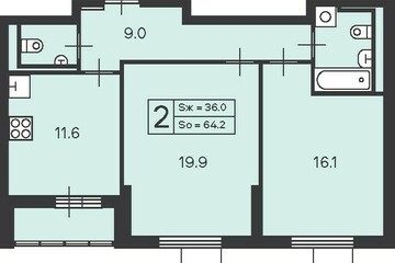 2-к квартира, 64,2 м², 23/45 эт.