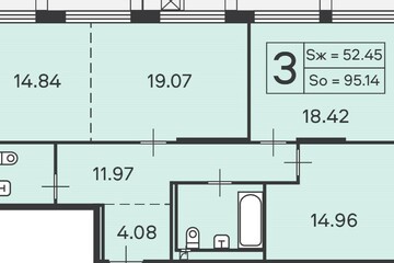 3-к квартира, 95,1 м², 5/26 эт.