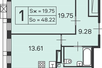 1-к квартира, 48,2 м², 8/26 эт.