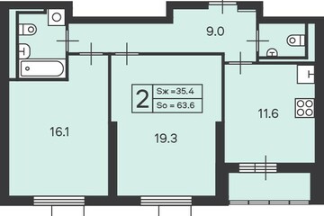 2-к квартира, 63,6 м², 19/45 эт.