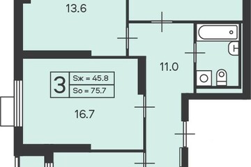 3-к квартира, 75,7 м², 18/45 эт.