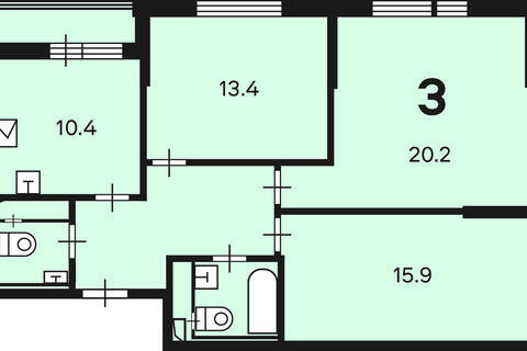 3-к квартира, 75 м², 2/15 эт.