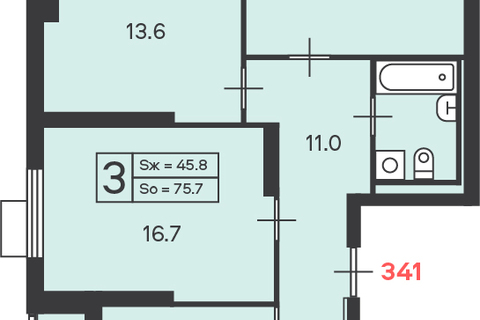 3-к квартира, 75,7 м², 18/45 эт.