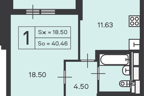 1-к квартира, 40,4 м², 5/18 эт.