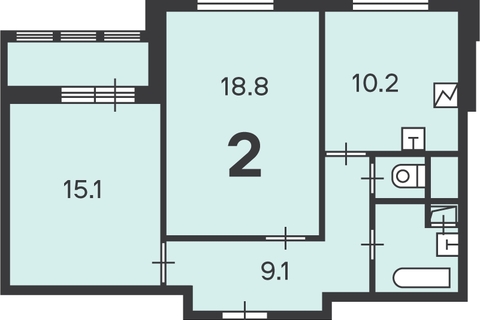 2-к квартира, 58,1 м², 14/17 эт.