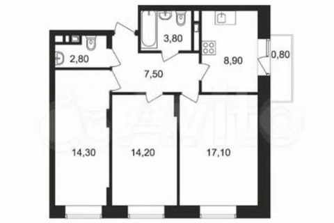 3-к квартира, 68,6 м², 9/12 эт.