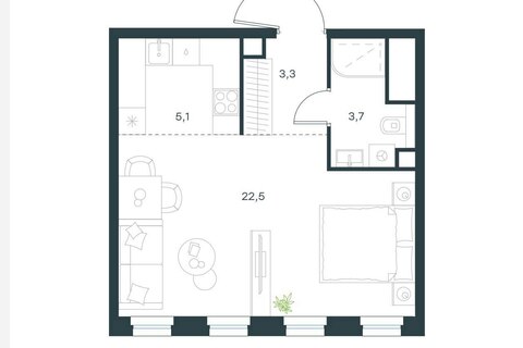 1-к квартира, 34,6 м², 34/40 эт.