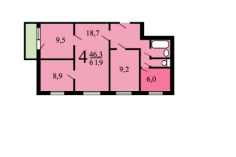 Доля в квартире, 61,9 м², 1/9 эт.